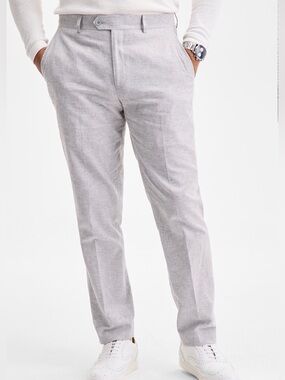 Bar III Slim Fit Light Blue Linen-Cotton Pants